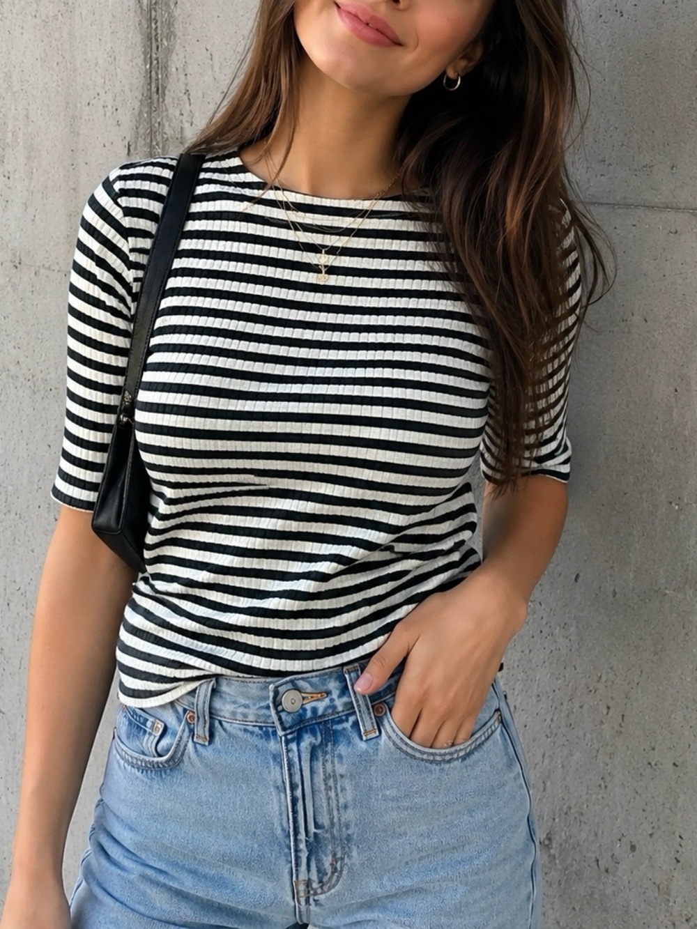 Old Navy Women Black & White Striped Snug Boatneck T-Shirt 3/4 Sleeve Sz XS